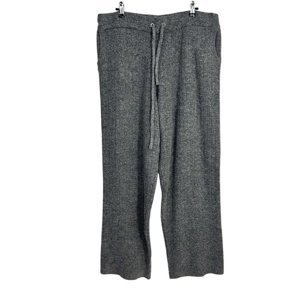 DKNY Ribbed Knit Cashmere Blend Wide‎ Leg Pants Large Gray Quiet Luxury Lounge